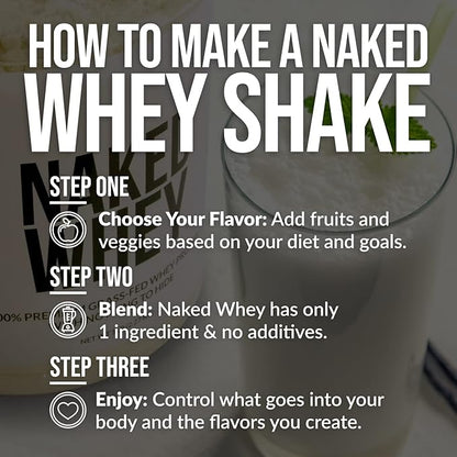 Naked WHEY 5LB 100% Grass Fed Unflavored Whey Protein Powder - Only 1 Ingredient, Undenatured - No GMO, Soy or Gluten - No Preservatives - Promote Muscle Growth and Recovery - 76 Servings