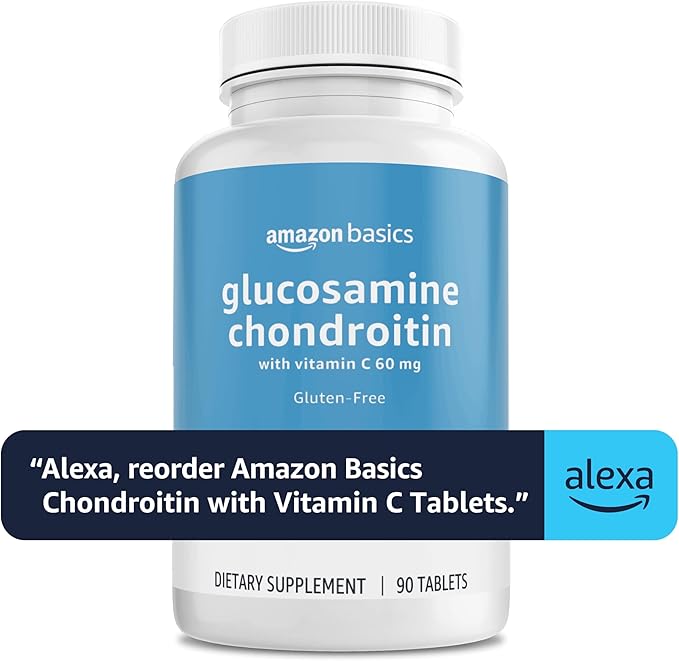 Amazon Basics Glucosamine 1500 mg with Chondroitin and Vitamin C 60 mg, 90 Tablets (2 per serving), Gluten Free
