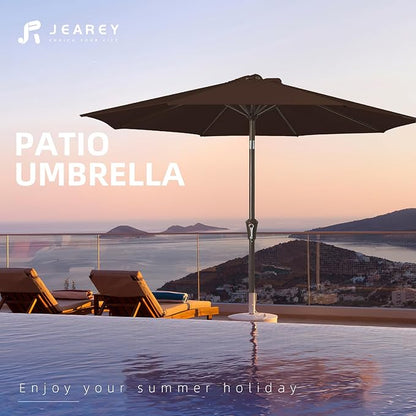 JEAREY 10FT Outdoor Patio Umbrella Outdoor Table Umbrella with Push Button Tilt and Crank, Market Umbrella 8 Sturdy Ribs UV Protection Waterproof for Pool, Garden (Brown)