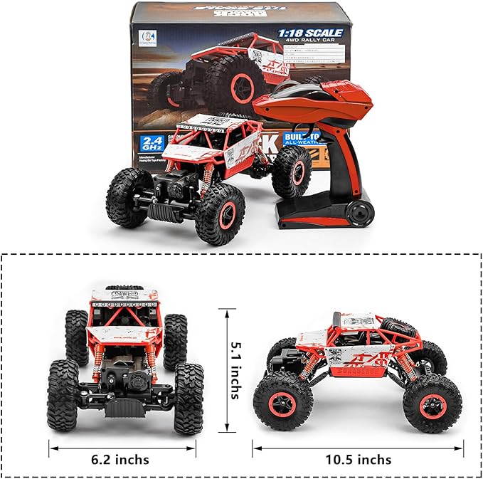 Cheerwing 1:18 Rock Crawler 2.4Ghz Remote Control Car 4WD Off Road RC Monster Truck 2 Battery(Red)