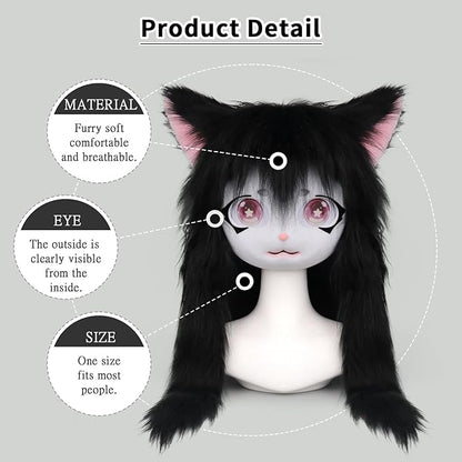 JUNBOON Furry Animal Headgear Beast Full Head Mask Headwear Doll Cosplay Costume Halloween Fursuit