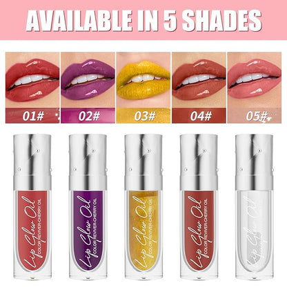 Hydrating Lip Glow Oil Long-Lasting Nourishing Lip Gloss Moisturizing Non-Sticky Plumping Lip Stain Tinted Cherry Oil Lip Care (Golden)