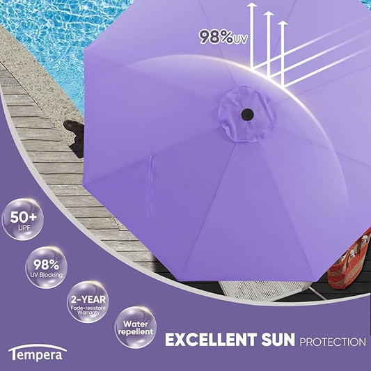 Tempera Patio Market Outdoor Table Umbrella with Push Button Tilt and Crank,Large Sun Umbrella with Sturdy Pole&Fade resistant canopy,Easy to set