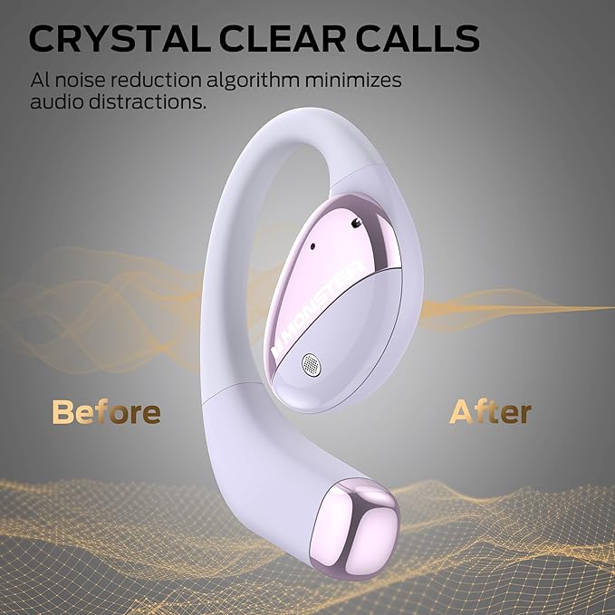 Monster Open Ear AC520 Headphones, Bluetooth 6.0 Wireless Earbuds with HiFi Sound, Open Ear Earbuds with 24H Playtime, Unique Handbag Design, ENC Clear Call, IPX6 Resistance（Purple）