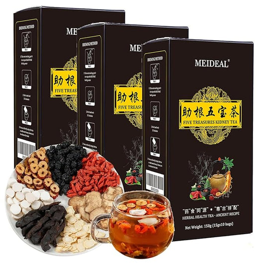 Ginseng Five Treasures Kidney Tea, Organic Herbal KidneyTea for Men and Women, 7 Precious Natural herbal Formula, Chinese Herbal Tea for kidneys (3 Boxes 30 bags)