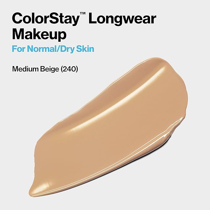 Revlon Liquid Foundation, ColorStay Face Makeup for Normal Medium Beige, 1.0 Oz