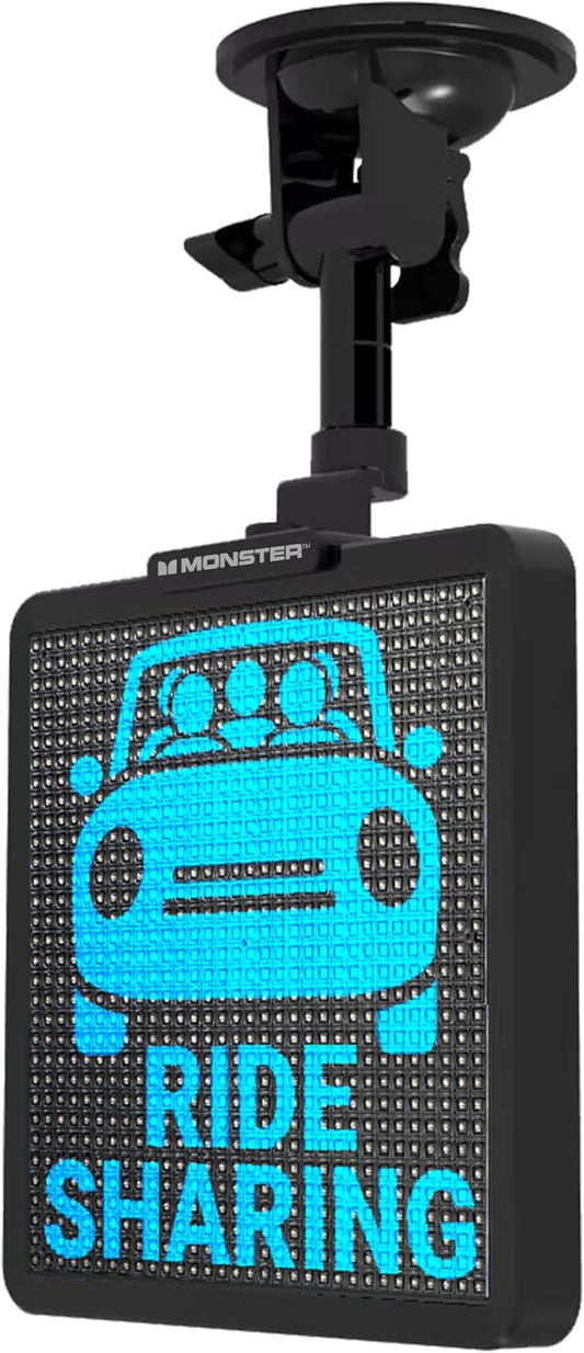 Monster Smart Pixel Display Screen for Cars, App Controlled Custom LED Text Pattern & Animation Screen, Sound Reactive, USB Powered, 6x6 in, 32x32 Pixels, Full Color Mobile Advertising & Ride Sharing