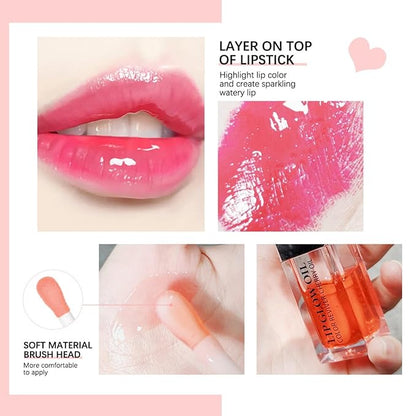 Hydrating Lip Glow Oil Set, Plumping Lip Oil Moisturizing Nourishing Shiny No-Sticky Transparent Tinted Lip Gloss Balm, Natural Lip Plumper Gloss Repairing Lightening (RoseWood)