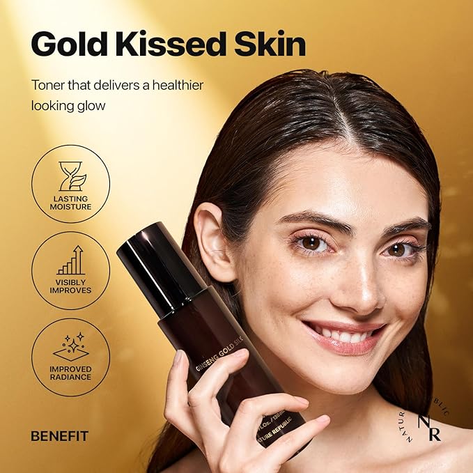 Nature Republic Ginseng Gold Silk Facial Toner, Hydrating Glow Toner for face, Niacinamide & Silk Amino Acid, Royal Jelly Extract, Korean Skin Care for All Skin Types 130 ml / 4.39 Fl. oz.
