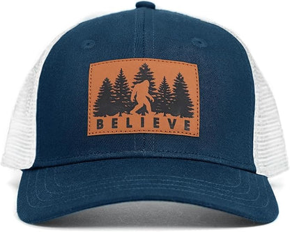Mesh Bigfoot Hat Leather Cap for Men- Great Snapback Closure Sasquatch Hat for Hunting & Hiking