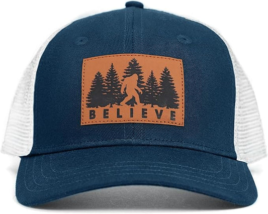 Mesh Bigfoot Hat Leather Cap for Men- Great Snapback Closure Sasquatch Hat for Hunting & Hiking