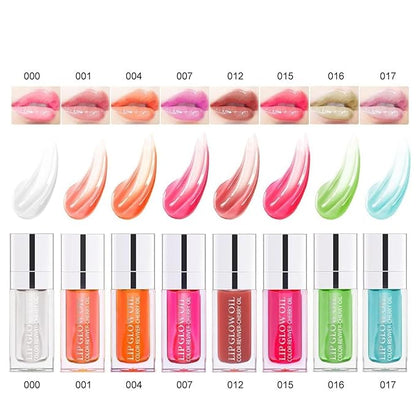 Hydrating Lip Glow Oil, Lip Oil Gloss Transparent Toot Tinted Nourishing Long Lasting Repairing Lightening Lip Lines (ALOE) 0.2 OZ