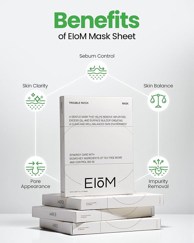 Trouble Patch Mask – Korean Face Sheet Mask for Blemish-Prone Skin, Calming & Hydrating Skincare for Oil Control (20ml x 4 Sheet Masks)
