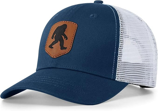 Mesh Bigfoot Hat Leather Cap for Men- Great Snapback Closure Sasquatch Hat for Hunting & Hiking