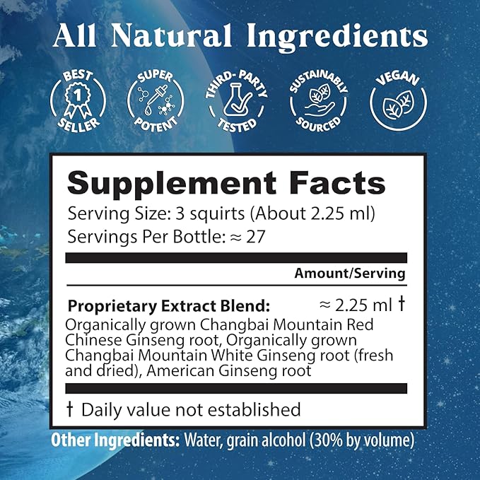 Dragon Herbs Ginseng Sublime Drops | All Natural Extract Supplement to Support Energy, Stress, Focus, Skin, Endurance, Lungs, Immune Health | American, Red, and White Ginseng | 2 fl. oz