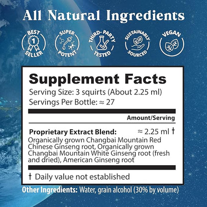 Dragon Herbs Ginseng Sublime Drops | All Natural Extract Supplement to Support Energy, Stress, Focus, Skin, Endurance, Lungs, Immune Health | American, Red, and White Ginseng | 2 fl. oz