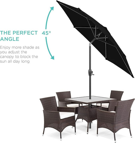Best Choice Products 7.5ft Heavy-Duty Round Outdoor Market Table Patio Umbrella w/Steel Pole, Push Button Tilt, Easy Crank Lift - Black