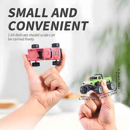 Mini Monster Truck, 1:64 Scale Remote Control Car with Lights, 2.4GHz Off-Road RC Truck, USB Rechargeable RC Car with Adjustable Speed for Kids Indoor & Outdoor Racing (Orange Blue)