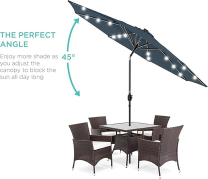 Best Choice Products 10ft Solar Polyester LED Lighted Patio Umbrella w/Tilt Adjustment and UV-Resistant Fabric - Slate Blue