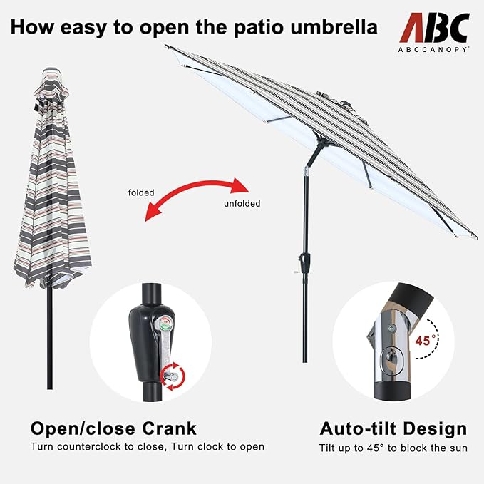 ABCCANOPY 9FT Outdoor Patio Umbrella, 8 Ribs Table Umbrella w/Crank for Easy Set Up, Suitable for Garden, Lawn, Deck & Backyard (Dark Blue Stripes)