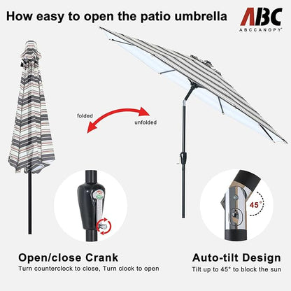 ABCCANOPY 9FT Outdoor Patio Umbrella, 8 Ribs Table Umbrella w/Crank for Easy Set Up, Suitable for Garden, Lawn, Deck & Backyard (Dark Blue Stripes)