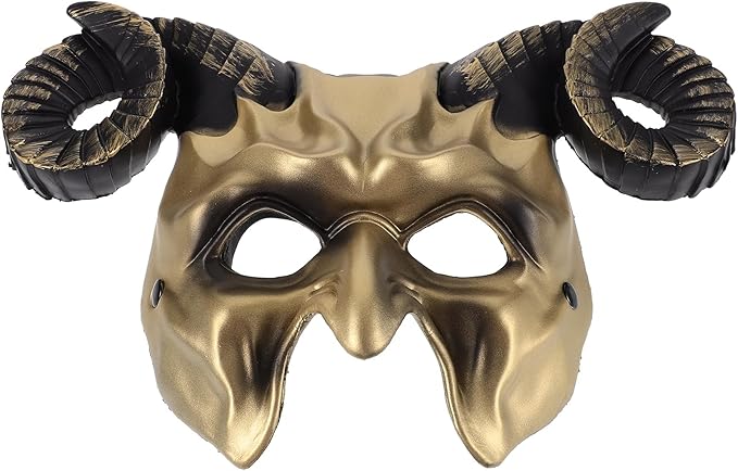 Gadpiparty Devil Goat Skull Mask Ox Ram Horns Monster Animal Half Face Halloween Masquerade Mask Cosplay Props for Adults