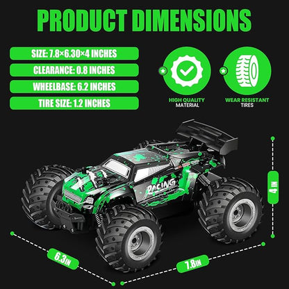 Remote Control Car, 2.4GHz High Speed 18KM/H Monster Truck Toys, 4WD RC Car with 2 Rechargeable Batteries, 200ft Range, 1:20 Scale All Terrain RC Cars, Toys Gifts for Kids and Adults - LED Headlights