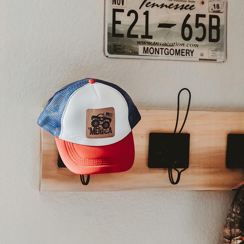Red White and Blue 'Merica Monster Truck Baseball Cap for Kids, American Flag Hat for Boys, Patriotic Hat for Girls, Toddler Monster Truck Baseball Hat for Kids