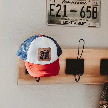 Red White and Blue 'Merica Monster Truck Baseball Cap for Kids, American Flag Hat for Boys, Patriotic Hat for Girls, Toddler Monster Truck Baseball Hat for Kids