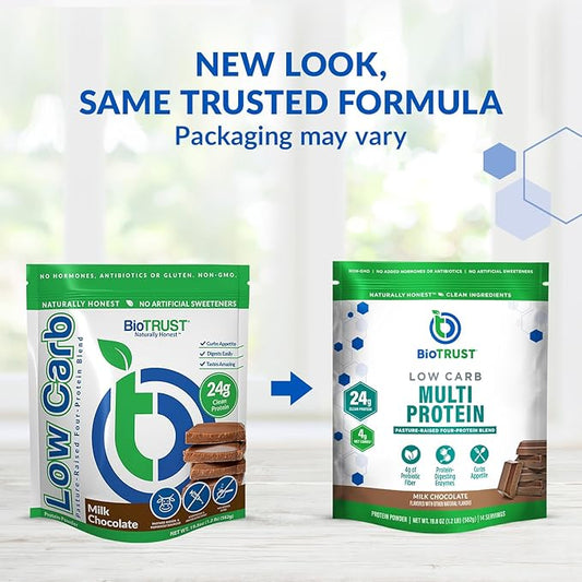 BioTrust Low Carb Protein Powder – Natural and Delicious Whey & Casein Blend from Grass-Fed Hormone Free Cows – Non GMO, Soy Free, Gluten Free, Hormone Free (Chocolate, 3-Pack)