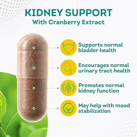 PurePremium Supplements - Kidney Support with Cranberry Extract & Astragalus - Kidney Cleanse Detox & Repair - Kidney Health Supplement for Urinary Tract, Bladder, Kidney Detox - 60 Cranberry Pills