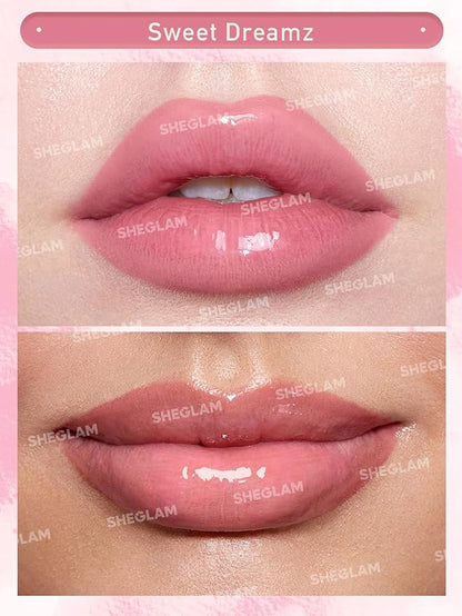 SHEGLAM Pout Pillow Cushion Lip GlossMoisturizing Liquid Lipstick High Shine Finish Sponge Tip Applicator Non-Sticky Lip Glaze Pink Rosa-Sweet Dreamz