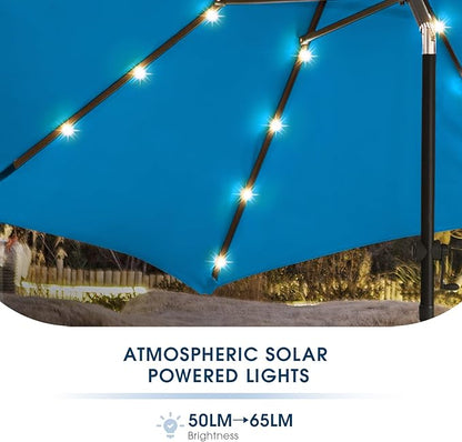 wikiwiki 10ft Solar Led Patio Umbrella, Sturdy Outdoor Market Umbrella for Deck, Pool, Garden w/Tilt, Crank, 32 LED Lights, Royal Blue