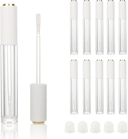 COSIDEA 10pcs Empty Round 4ml 0.13oz lip gloss tubes with soft silicon tip wand Gold white lid Lipgloss tube containers for lip oil packing
