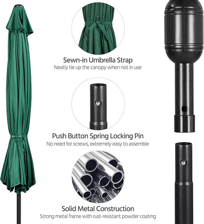 Yaheetech 11FT Patio Umbrella Outdoor Market Table Umbrella with Push Button Tilt & Crank for Garden/Lawn/Deck/Backyard/Pool/Beach, 8 Ribs, Dark Green