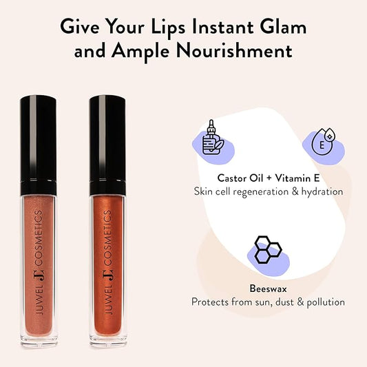 Juwel Cosmetics Ultra Lip Gloss, Gloss for Dry Lips, High Shine, Smooth Finish Moisturizing Lip Gloss with Beeswax, Castor Oil and Vitamin E, Vegan, Talc-free, Joyeux