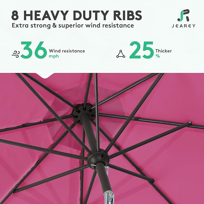JEAREY 9FT Outdoor Patio Umbrella Outdoor Table Umbrella with Push Button Tilt and Crank, Market Umbrella 8 Sturdy Ribs UV Protection Waterproof for Garden, Deck, Backyard, Pool (Rose Pink)