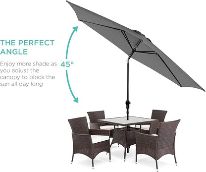 Best Choice Products 10ft Outdoor Steel Polyester Market Patio Umbrella w/Crank, Easy Push Button, Tilt, Table Compatible - Gray