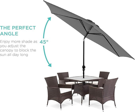 Best Choice Products 10ft Outdoor Steel Polyester Market Patio Umbrella w/Crank, Easy Push Button, Tilt, Table Compatible - Gray