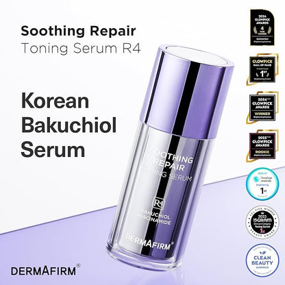 DERMAFIRM Korean Bakuchiol Retinol Serum for Wrinkles w/Niacinamide & Peptides | Soothing Repair Toning Serum R4 for Wrinkle | No Animal Trials 1.01 fl oz