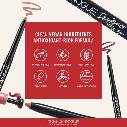 Runway Rogue Designer Liner Lip Pencil, Matte Classic True-Red Lip Liner Pencil and Lip Liner Sharpener, ‘Statement Piece’