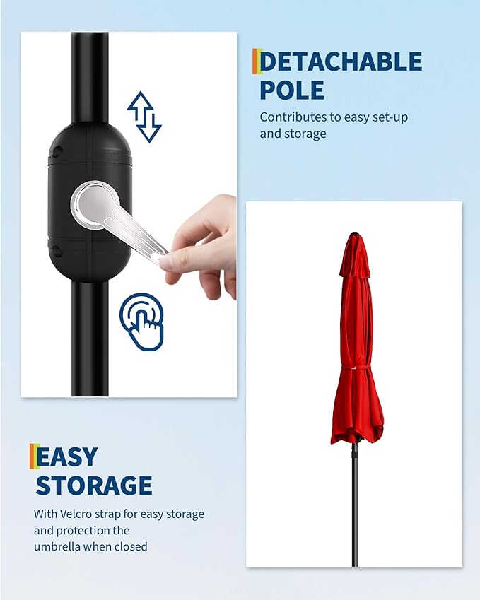 7.5FT Patio Umbrella Outdoor, Market Umbrella, Table Umbrella with Push Button Tilt and Crank, 6 Sturdy Ribs UV Protection Waterproof for Garden, Pool, Deck, Backyard (Red)