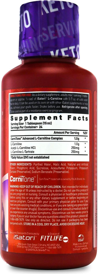 iSatori L-Carnitine 1500, Liquid L-Carnitine with Acetyl L-Carnitine, L-Carnitine L-Tartrate, Stimulant Free Energy, No Calories, Sugar, Gluten, Keto-Friendly, Mixed Berry Flavor (24 Servings)