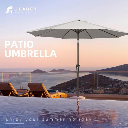 JEAREY 10FT Outdoor Patio Umbrella Outdoor Table Umbrella with Push Button Tilt and Crank, Market Umbrella 8 Sturdy Ribs UV Protection Waterproof for Pool, Garden (Fog Gray)