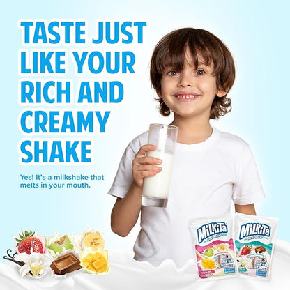 Milkita Creamy Shake Candy Pack of 4, Gluten Free Chewy Candies with Calcium & Real Milk, Zero Trans Fat, Low-Sugar, Assorted Neapolitan Flavors (Vanilla, Strawberry, Chocolate) & Tropical Flavors (Banana, Honeydew, Mango), 120 Pcs