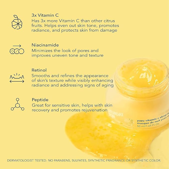 Saturday Skin Brightening Duo Set Yuzu Sleeping Mask and Bright Eye Cream Vitamin C Retinol Niacinamide Face Moisturizer Overnight Anti-Aging