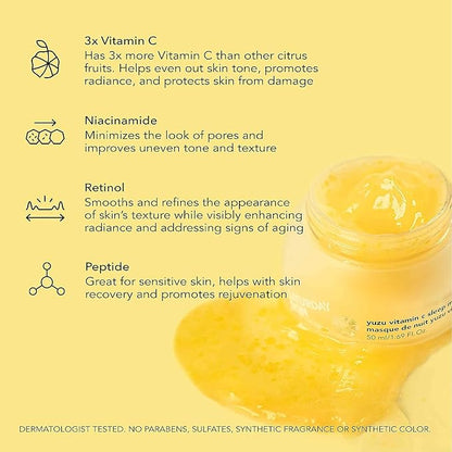 Saturday Skin Brightening Duo Set Yuzu Sleeping Mask and Bright Eye Cream Vitamin C Retinol Niacinamide Face Moisturizer Overnight Anti-Aging