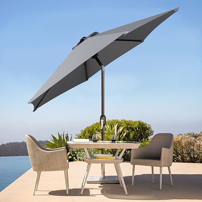 Blissun 7.5 ft Patio Umbrella, Yard Umbrella, Outdoor Market Umbrella with Push Button Tilt Crank, Grey