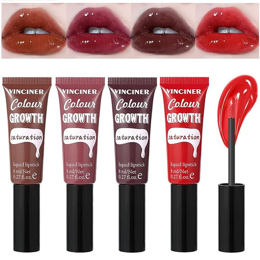 4 Colors Hydrating Glossy Liquid Lipstick Set, Moisturizing Shiny Tinted Lip Gloss, Nourishing Long Lasting Lip Stain Lip Blam for Girls And Women Makeup