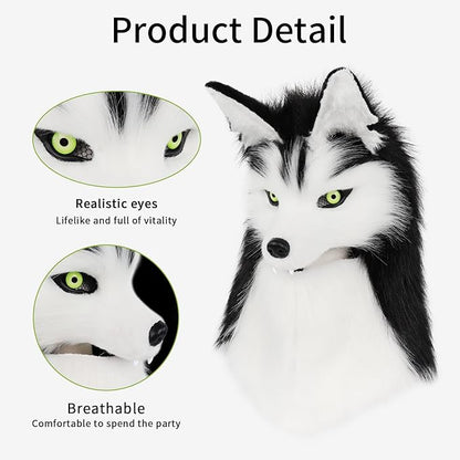 Furry Head Mask Animal Wolf Dog Plush Faux Fur Masks for Halloween Masquerade Cosplay Costume Props